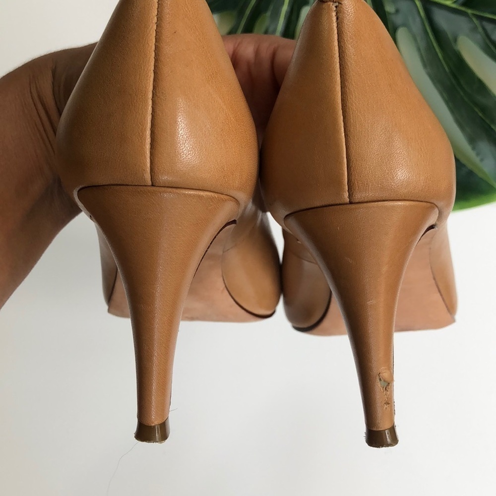 Cole Haan Peep Toe Tan Heels Size 7.5 - Picture 5 of 7